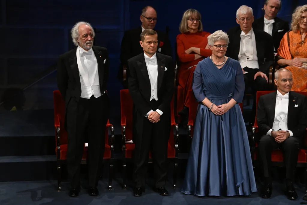 Képeken a 2023-as Nobel-díjak átadási ünnepsége Stockholmban, 2023.12.10., AGOSTINI, Pierre; L'HUILLIER, Anne; KRAUSZ Ferenc 