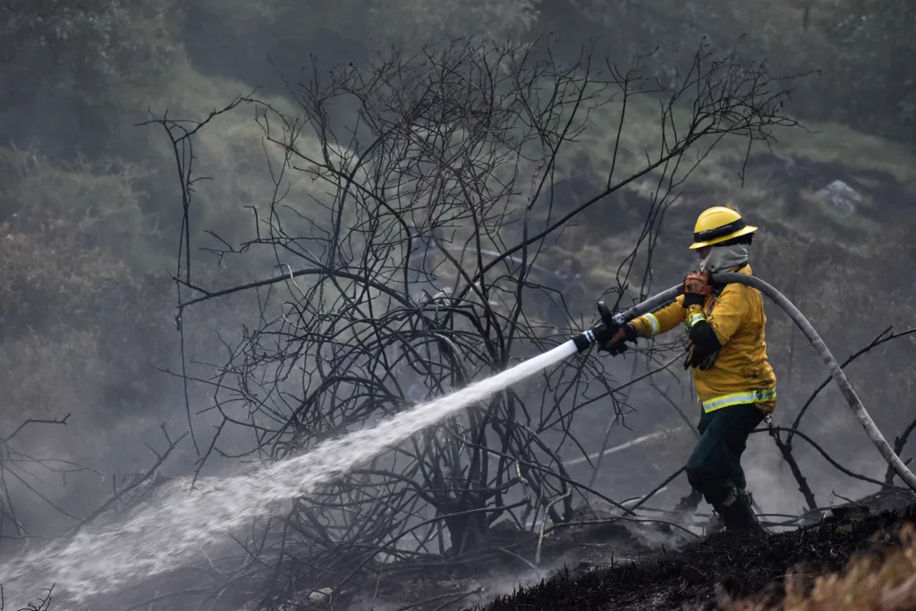 Kolumbia, erdőtűz, tűzoltó, 2024., Columbia Wildfires 2024 zwire zselect zagency zuma press zumapress.com _wildfiresfirefightrs_ 