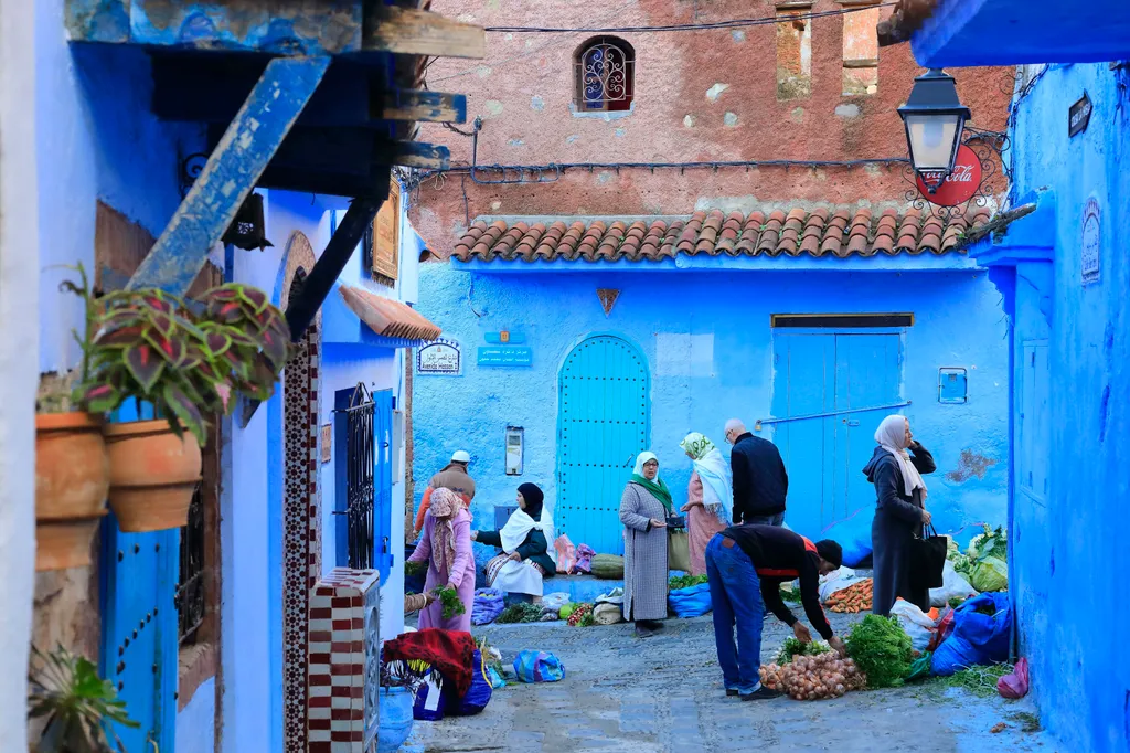 Morocco rif region chefchaouen medina market next to bab souk gate
