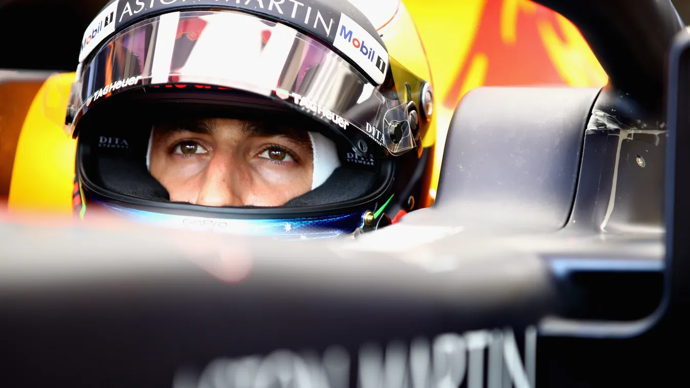 F1 Grand Prix of Hungary BUDAPEST, HUNGARY - JULY 29:  Daniel Ricciardo of Australia and Red Bull Racing prepares to drive in the garage before the Formula One Grand Prix of Hungary at Hungaroring on July 29, 2018 in Budapest, Hungary.  (Photo by Mark Tho