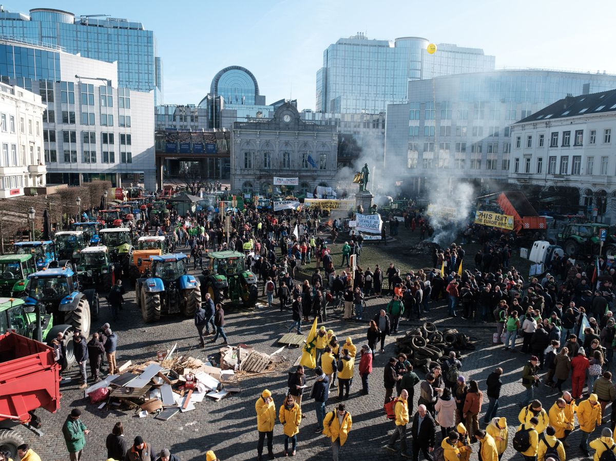 demonstráció, brüsszel, belgium, tüntetés, gazdatüntetés, 2024. 02. 01. 