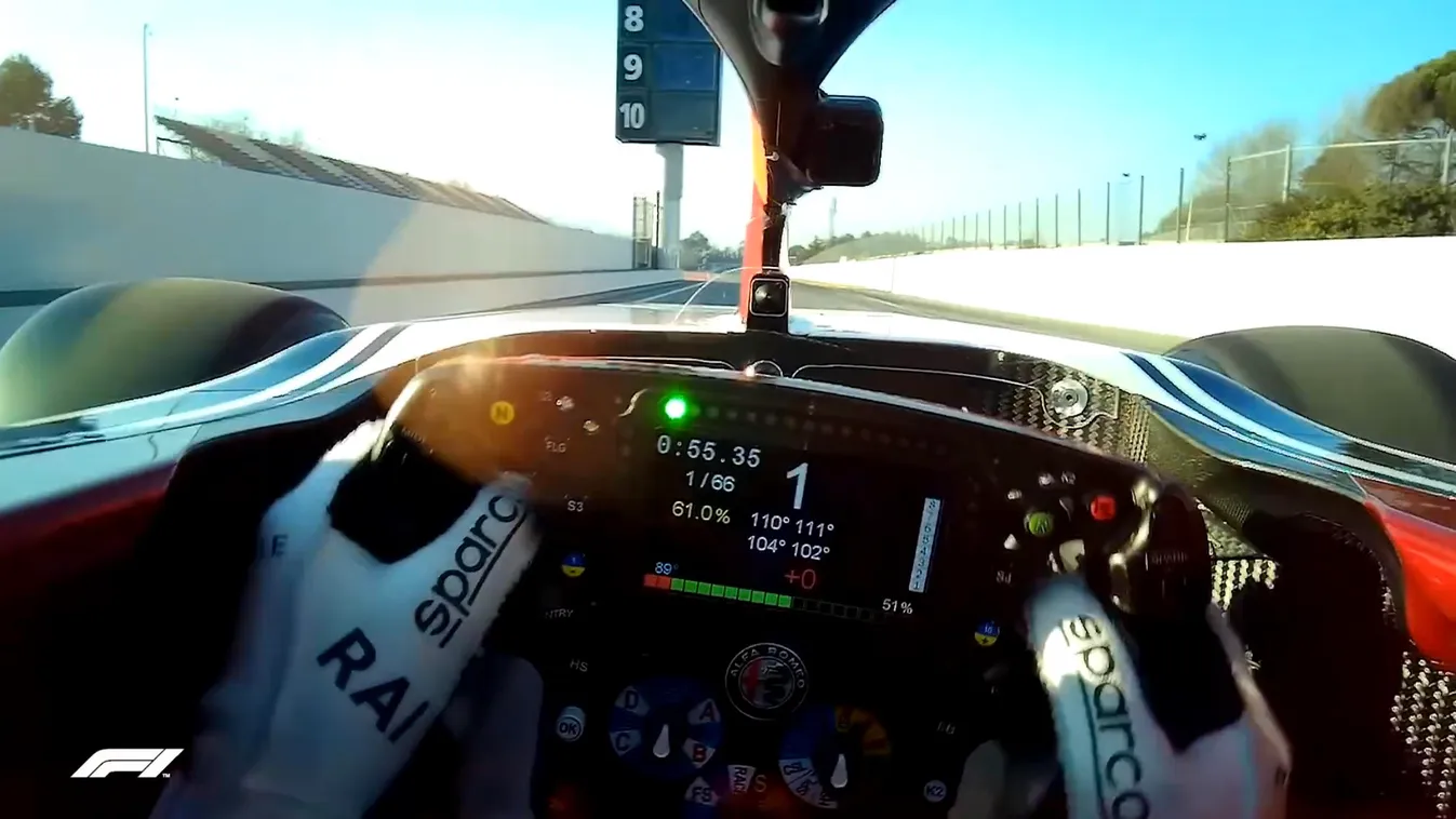 Forma-1, Kimi Räikkönen, Alfa Romeo Racing, sisakkamera, helmet cam, Barcelona, teszt 