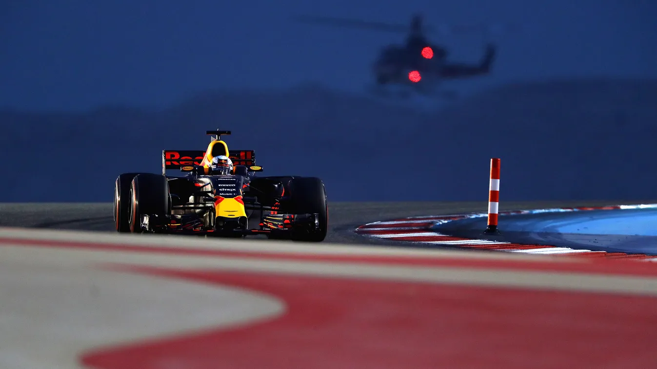 F1 Grand Prix of Bahrain - Qualifying P-20170415-01668 BAHRAIN, BAHRAIN - APRIL 15: Daniel Ricciardo of Australia driving the (3) Red Bull Racing Red Bull-TAG Heuer RB13 TAG Heuer on track during qualifying for the Bahrain Formula One Grand Prix at Bahrai