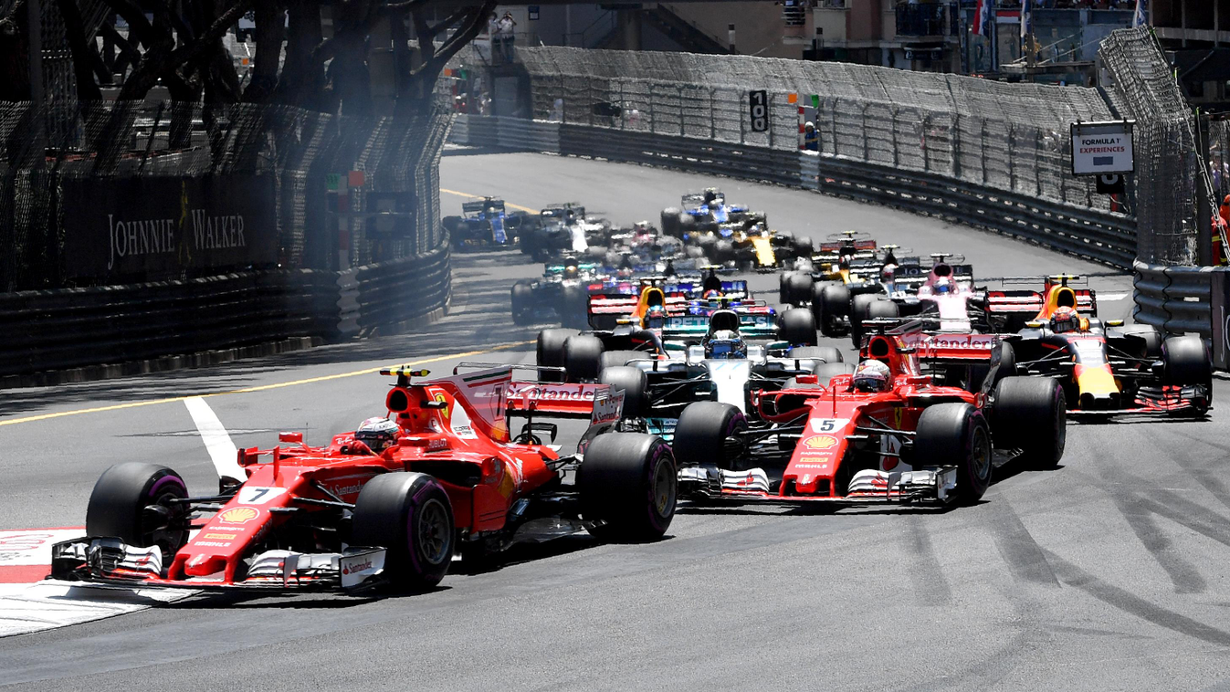 Forma-1, Monacói Nagydíj, rajt, Kimi Räikkönen, Sebastian Vettel, Ferrari 