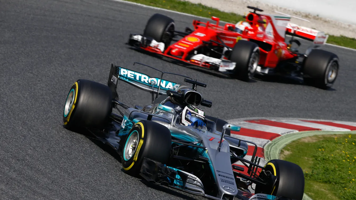 Forma-1, Valtteri Bottas, Mercedes-AMG Petronas, Sebastian Vettel, Scuderia Ferrari, Barcelona teszt 