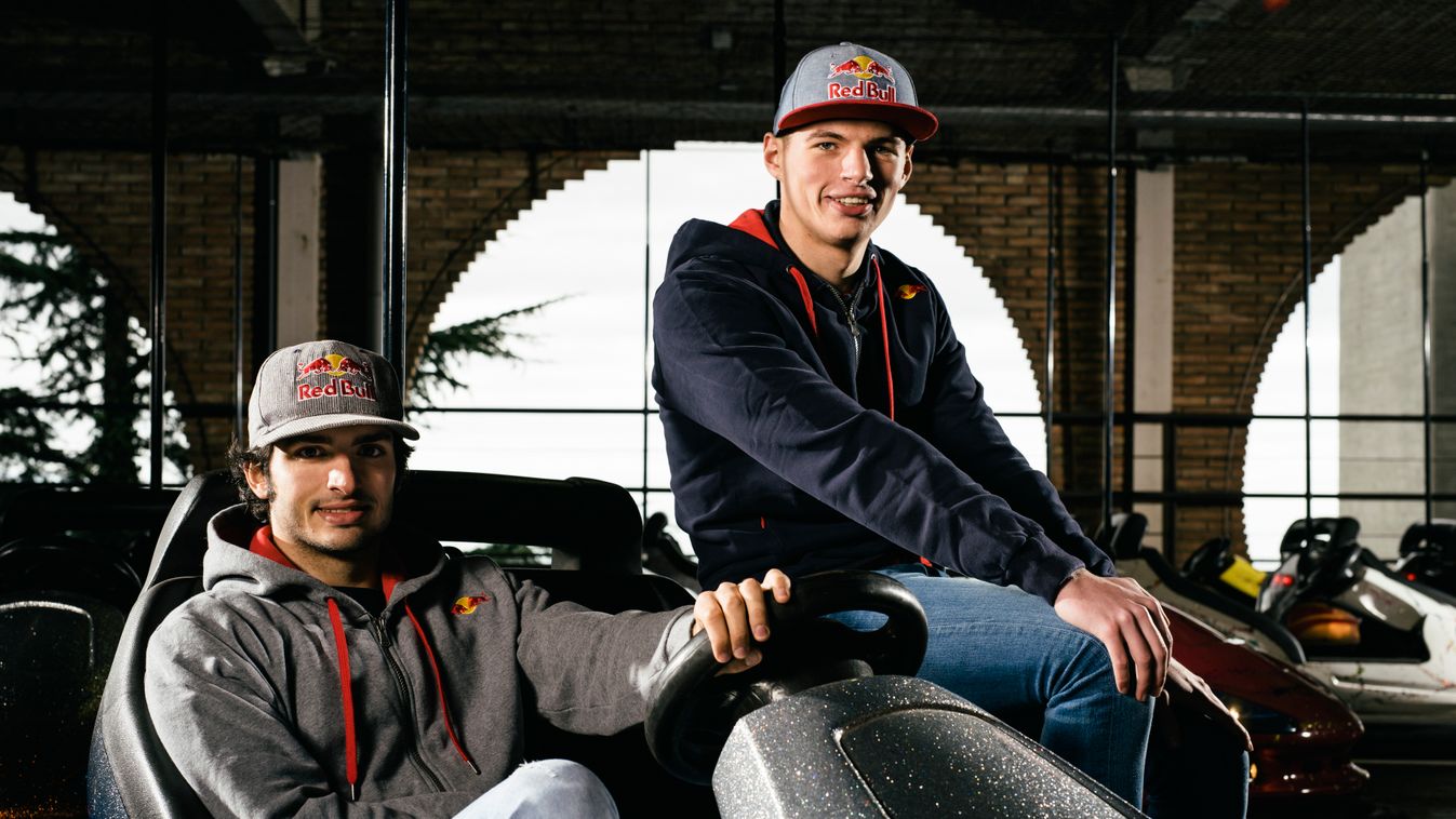 Carlos Sainz and Max Verstappen - Portrait Carlos Sainz and Max Verstappen pose for a portrait at Tibidabo in Barcelona, Spain on the 17th of February 2015 // Marco Campelli/Red Bull Content Pool // f1, forma-1 