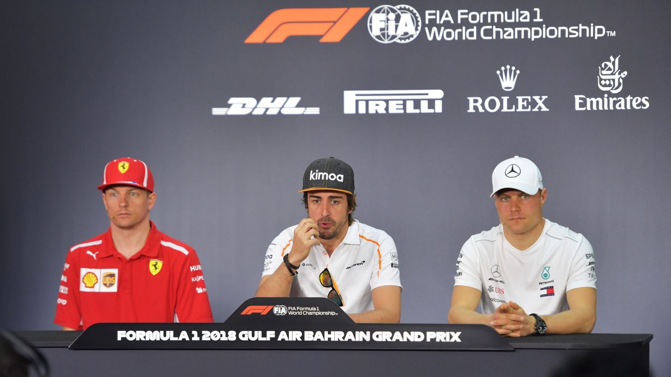 Forma-1, Bahreini Nagydíj, sajtótájékoztató, Kimi Räikkönen, Fernando Alonso, Valtteri Bottas 