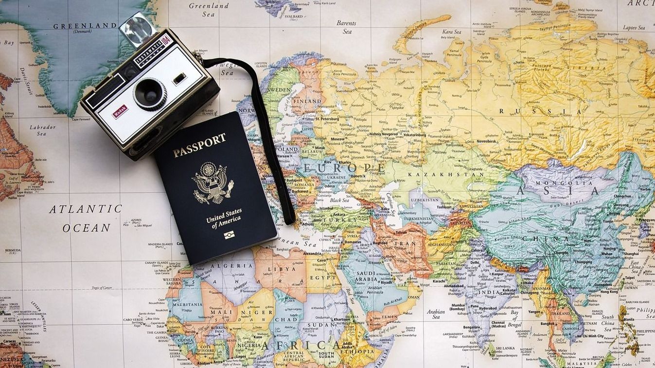utazás, útlevél, térkép