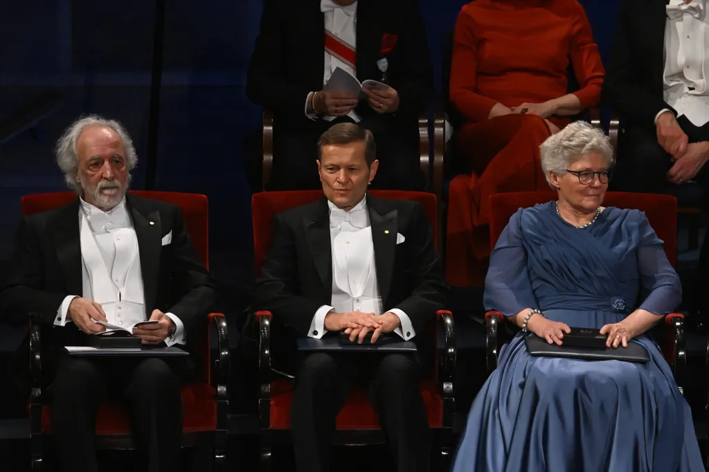 Képeken a 2023-as Nobel-díjak átadási ünnepsége Stockholmban, 2023.12.10., AGOSTINI, Pierre; L'HUILLIER, Anne; KRAUSZ Ferenc; XVI. KÁROLY GUSZTÁV 