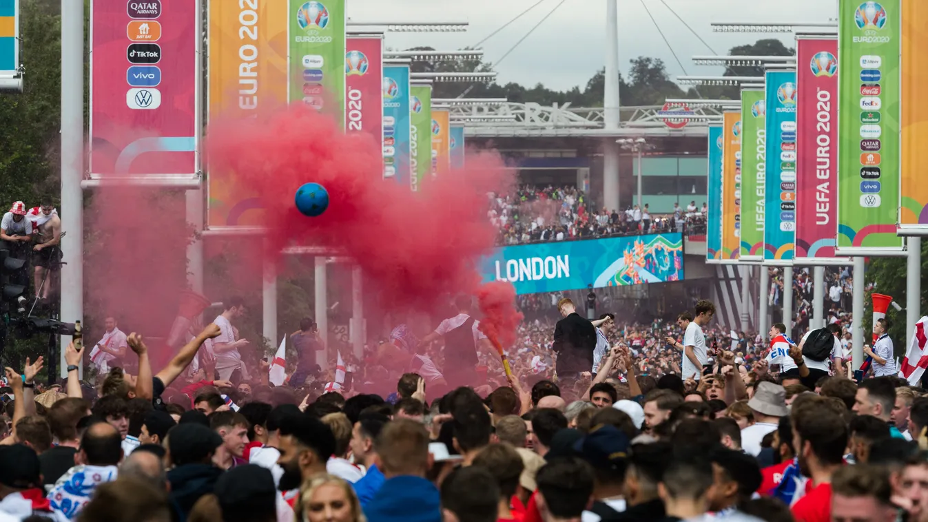 Football Fans Arrive At Wembley Stadium For England Vs Italy Euro 2020 Final In London Euro 2020 Great Britain London United Kingdom Wembley arriving fans mass events men's football sporting event supporters England national team England match Euro 2020 C