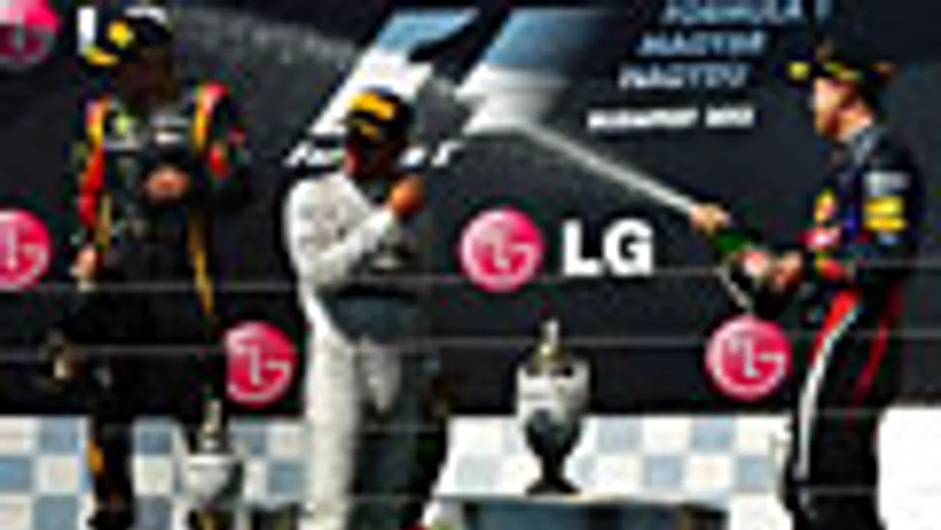 Forma-1, Magyar Nagydíj, dobogó, Lewis Hamilton, Sebastian Vettel, Kimi Räikkönen