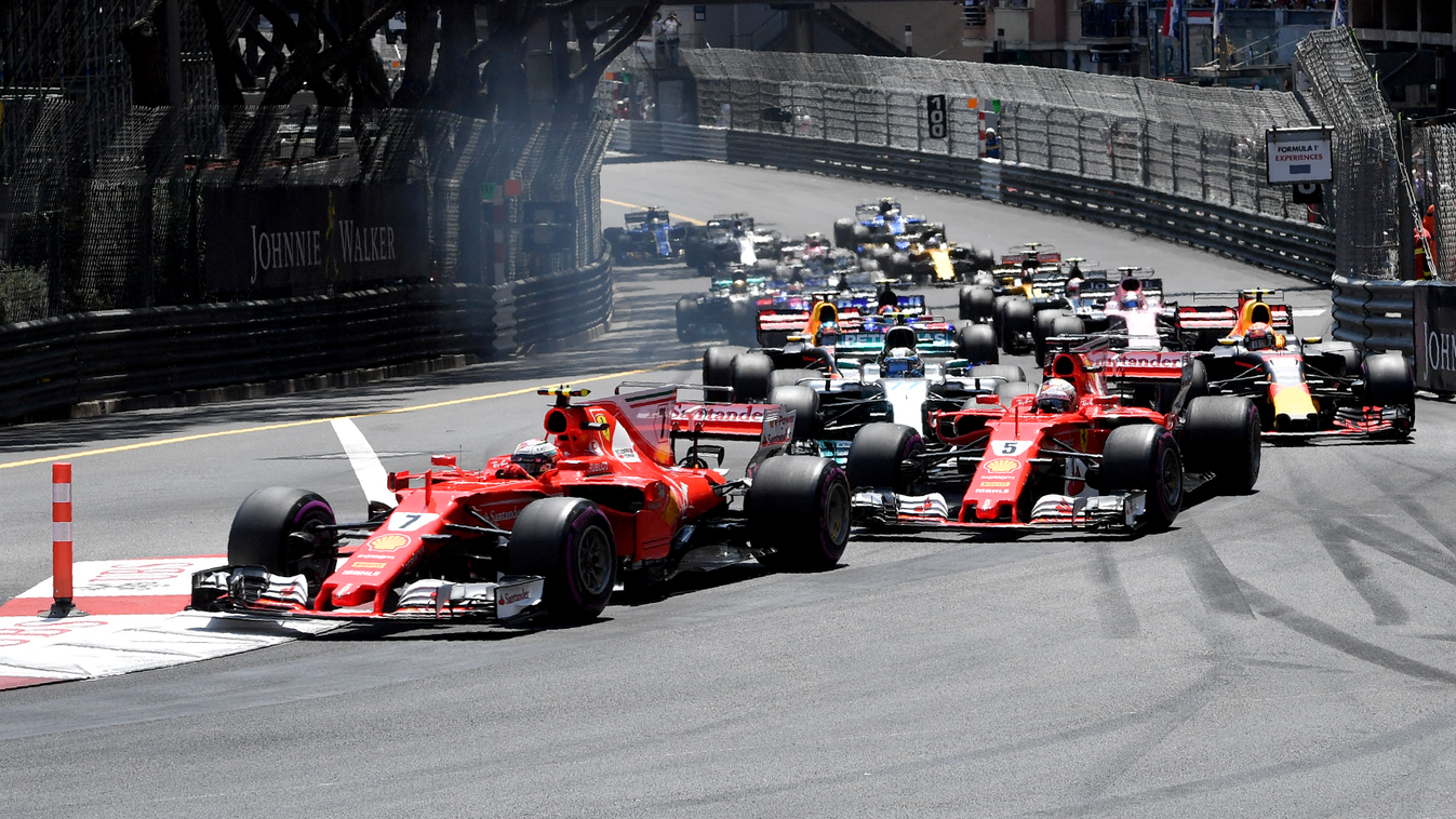 Forma-1, Monacói Nagydíj, rajt, Kimi Räikkönen, Sebastian Vettel, Ferrari 