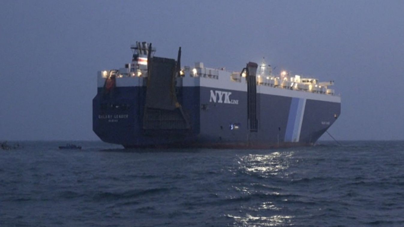 Houthis hijack a cargo ship owned by an Israeli company in Red Sea 2023,captured,cargo ship,Galaxy Leader,Handout,hijacking,Houthis Horizontal 