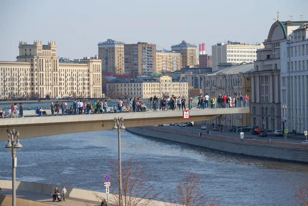 Moszkva, Oroszország, lebegő, híd, soaring, bridge, kilátó, 