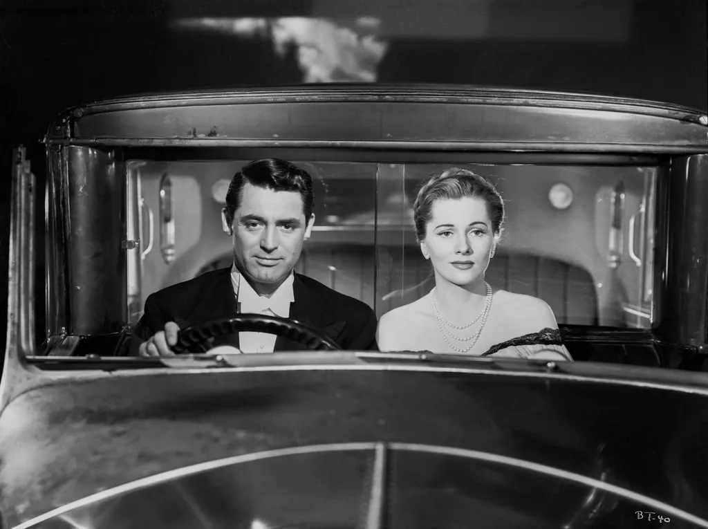 Suspicion Cinema thriller suspense windshield to drive happy 1940s Forties Horizontal WOMAN MAN CAR 