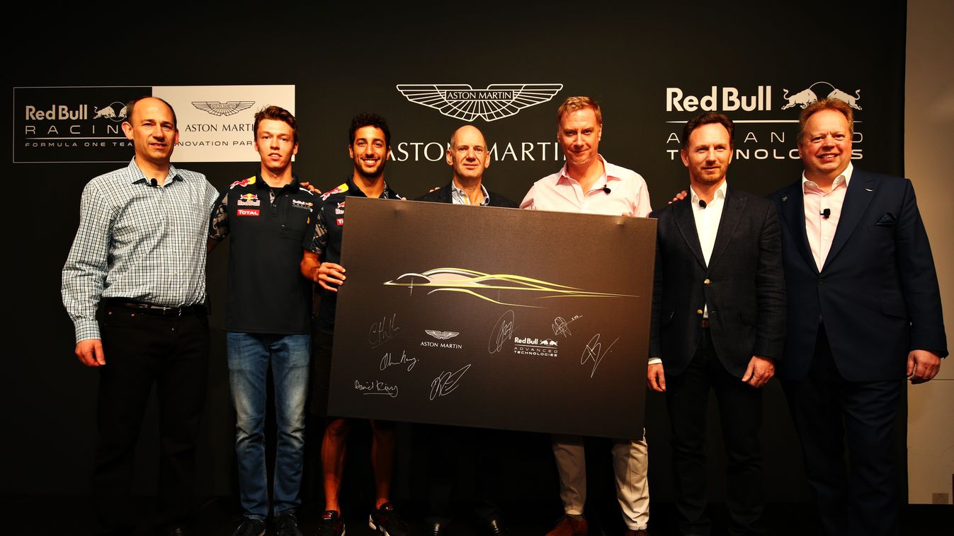 Forma-1, Ian Minards, Danyiil Kvjat, Daniel Ricciardo, Adrian Newey, Marek Reichman, Christian Horner, Andy Palmer, Red Bull Racing, Aston Martin 