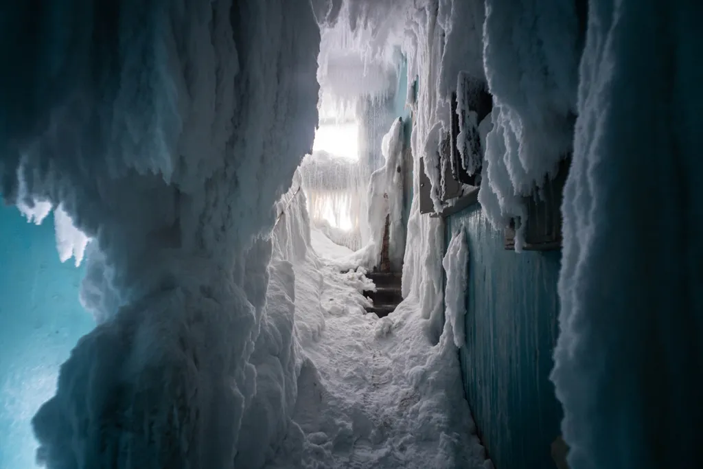 Vorkuta, jég, jégbarlang, lakás, ház, szellemváros, Szibéria, Oroszország