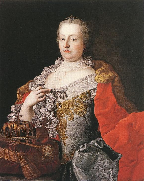 Wikipédia / Közkincs, Mária Terézia portréja a Szent Koronával és a királyi jogarral az 1750-es években