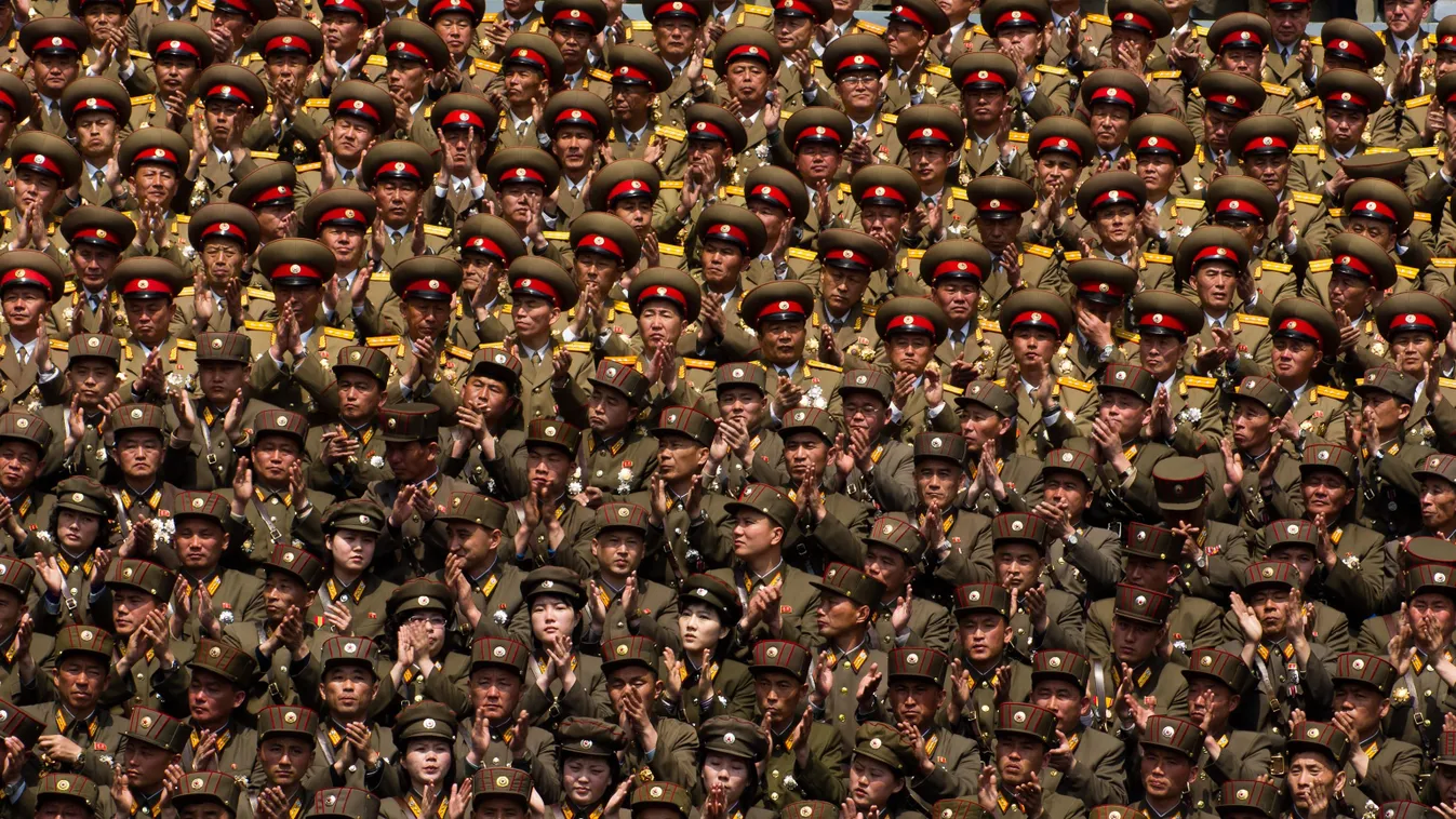 Észak-Korea, katonai, parádé, felvonulás, katonák, 