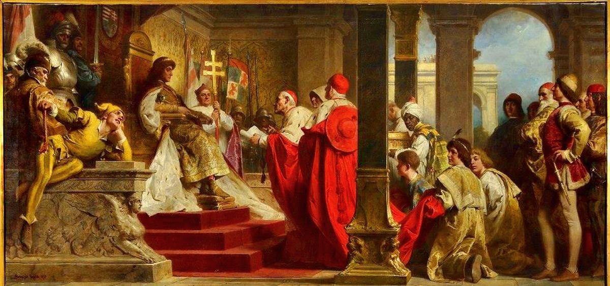 Benczúr Gyula Mátyás király fogadja a pápai követeket.