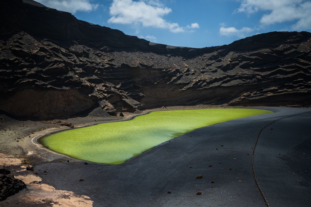 Green lagoon or Charco de los Clicos in Lanzarote, Canary Islands, Spain