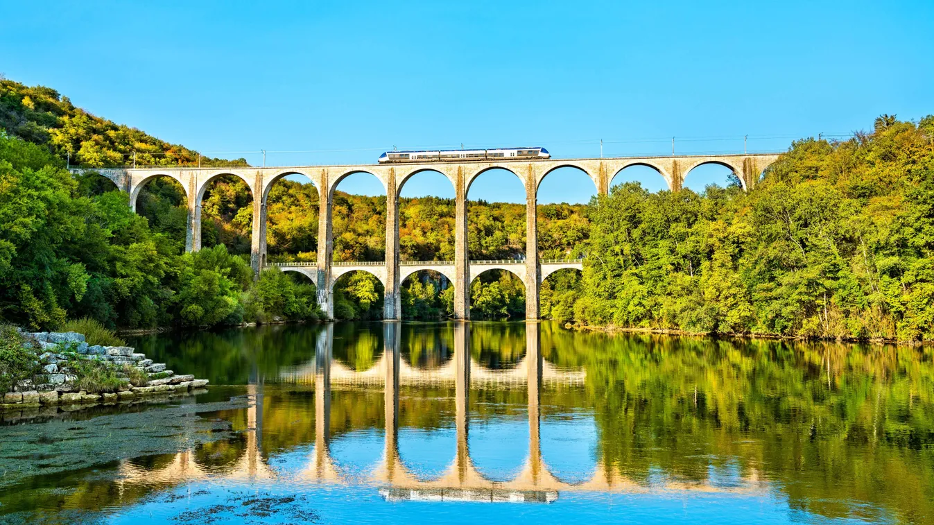 Cize-Blozon viadukt, közúti–vasúti völgyhíd, Ain folyó, híd, viadukt, Franciaország, CizeBlozonviadukt