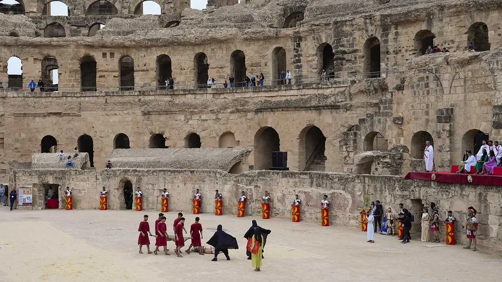  El Jem, aréna, amfiteátrum, gladiátor,  Római birodalom, gladiátorjáték, Tunézia, 