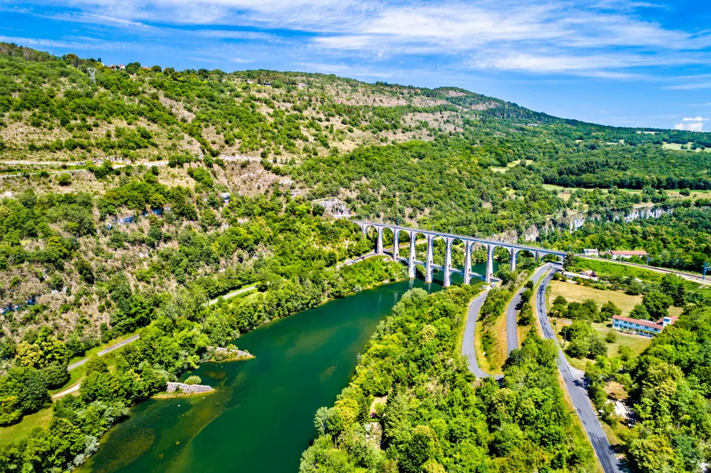 Cize-Blozon viadukt, közúti–vasúti völgyhíd, Ain folyó, híd, viadukt, Franciaország, CizeBlozonviadukt