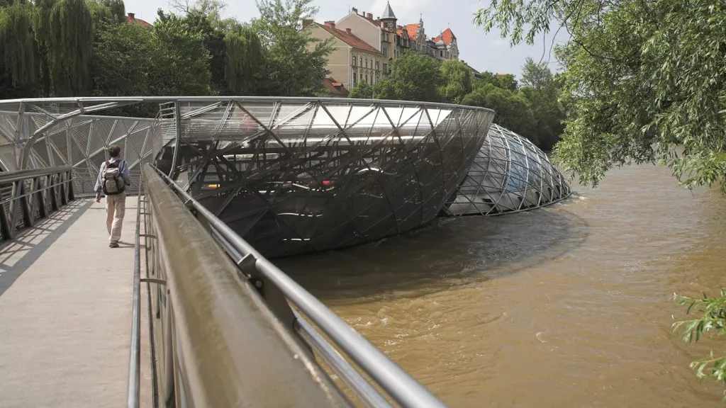 Murinsel, Ausztria, Graz, mesterséges, úszó, sziget, 