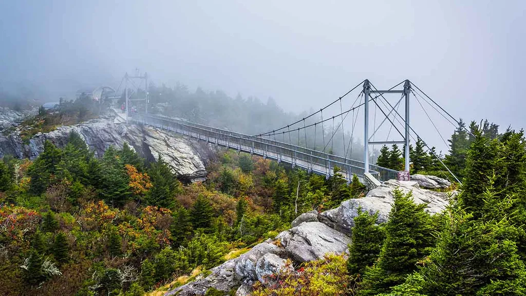 Mile High Swinging Bridge, függőhíd, híd, Grandfather mountain, éneklő függőhíd, látványosság, Amerika, 