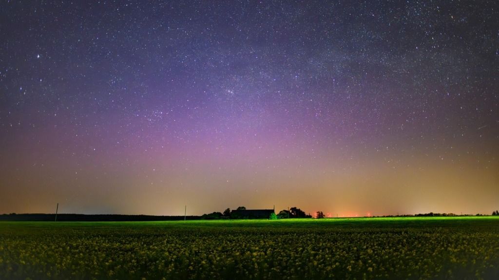 Northern lights glow in the night sky