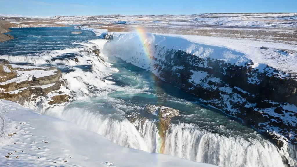 Gullfoss, vízesés, Izland,
