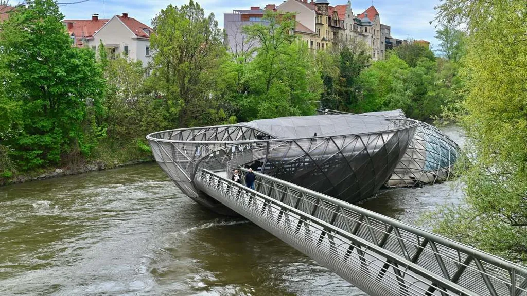 Murinsel, Ausztria, Graz, mesterséges, úszó, sziget, 