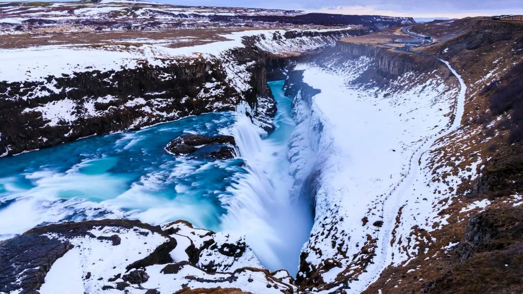 Gullfoss, vízesés, Izland,
