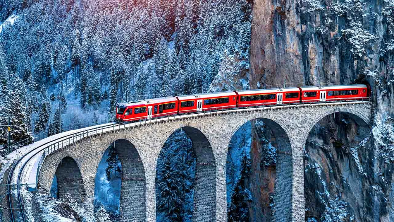 Glacier Express, svájci vonatút, vonat, Svájc, utazás, Landwasser-viadukt,  expressz,  fogaskerekű mozdony