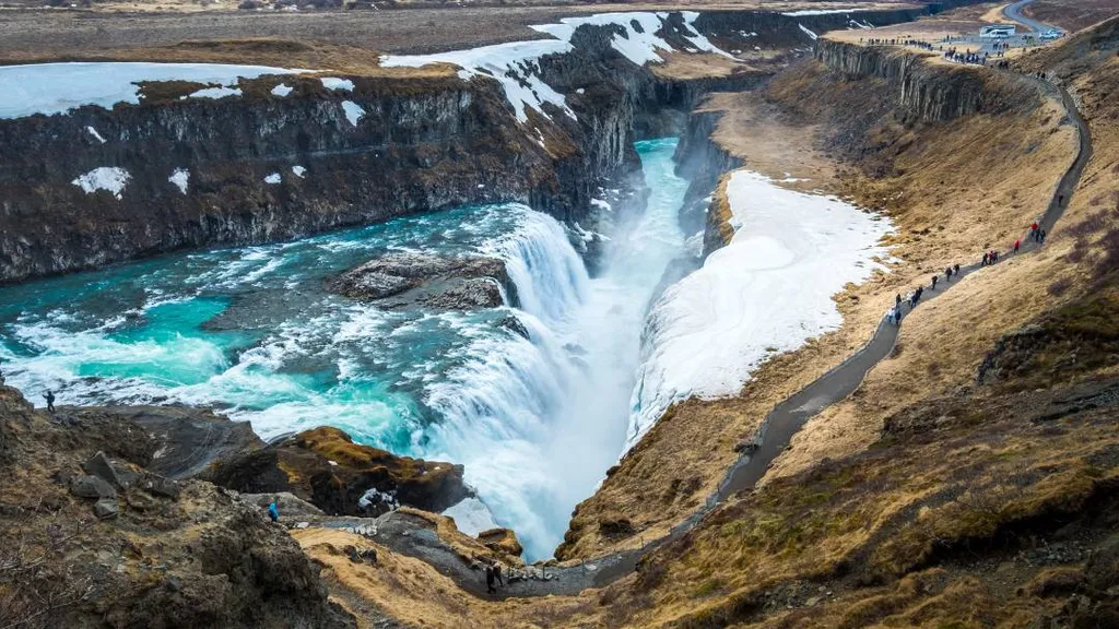 Gullfoss, vízesés, Izland,
