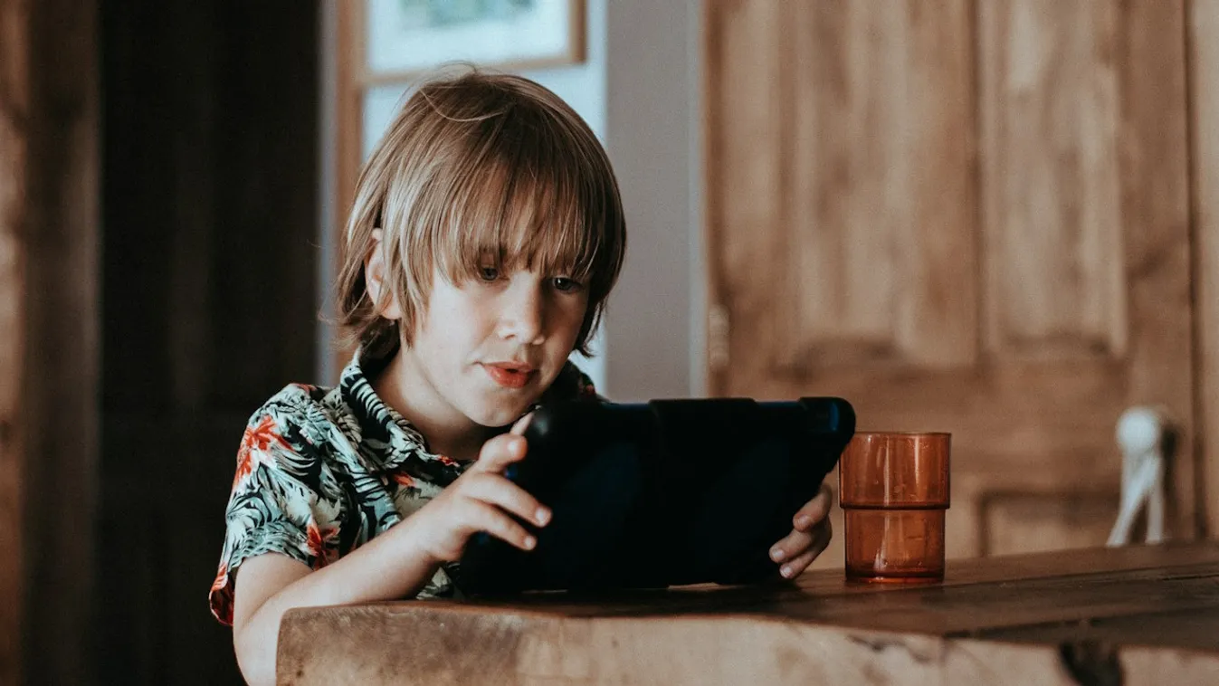 tablet táblagép kisfiú fiú böngészés közösségi média tanuló diák gyerek gyermek