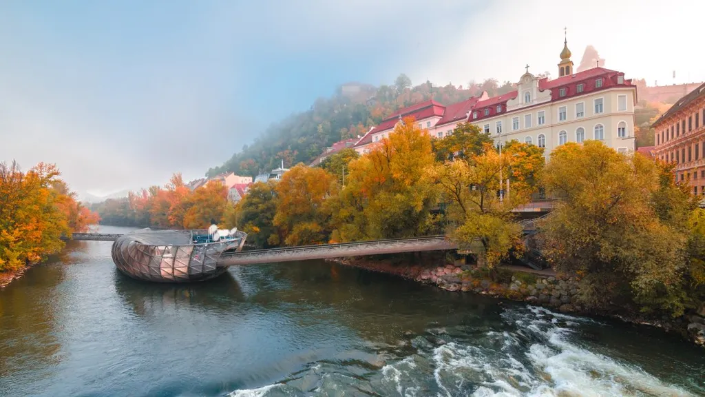 Murinsel, Ausztria, Graz, mesterséges, úszó, sziget, 