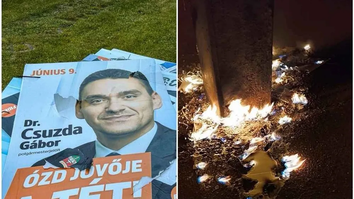 Megdöbbentő vandalizmus Ózdon: felgyújtották a villanyoszlopokra kihelyezett Fidesz-KDNP választási plakátjait