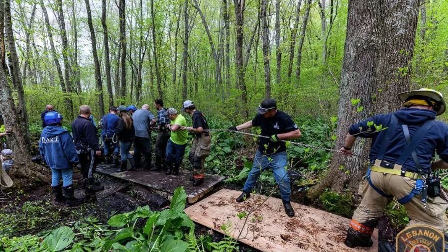 Két ló a mocsárban rekedt Connecticutban, negyven ember kellett a kimentésükhöz.