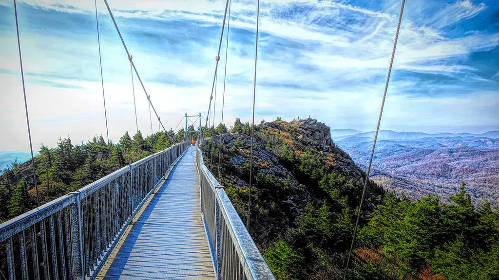 Mile High Swinging Bridge, függőhíd, híd, Grandfather mountain, éneklő függőhíd, látványosság, Amerika, 