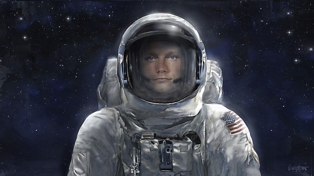 Apollo 11 astronaut Neil Armstrong on the Moon, illustration