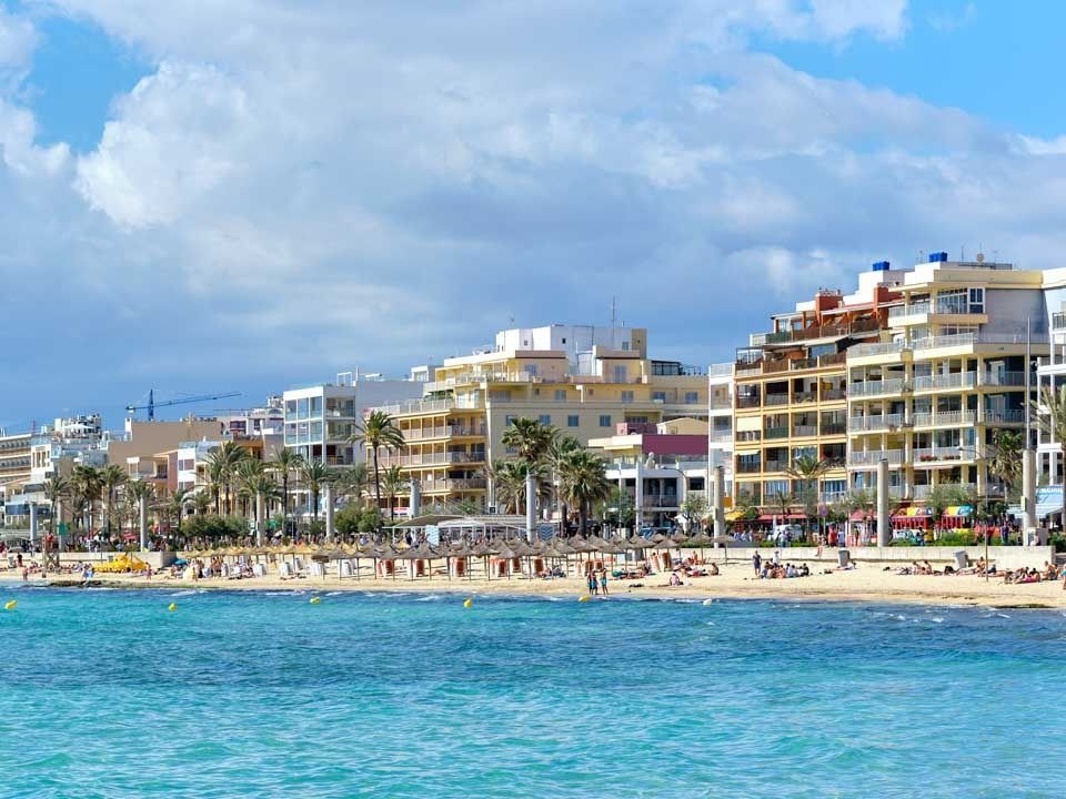 vízpart, Mallorca, strand, város, Spanyolország
