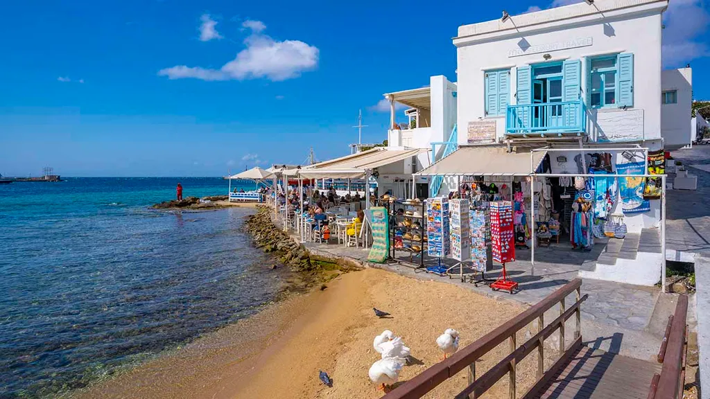 Mykonos, sziget, Görögország, görög sziget, Kis Velence, pezsgő éjszakai élet, strand, Ornos Beach, Paralia Lia beach 