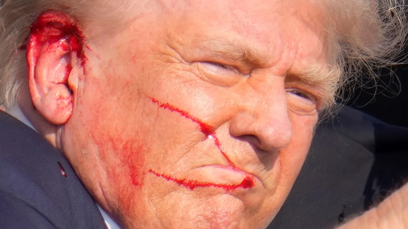 Donald Trump, DonaldTrump, merénylet, lövés, kampány, alatt, meglőtték, vérzik, fül, fülön lőtték Trumpot, 2024. 07. 13.