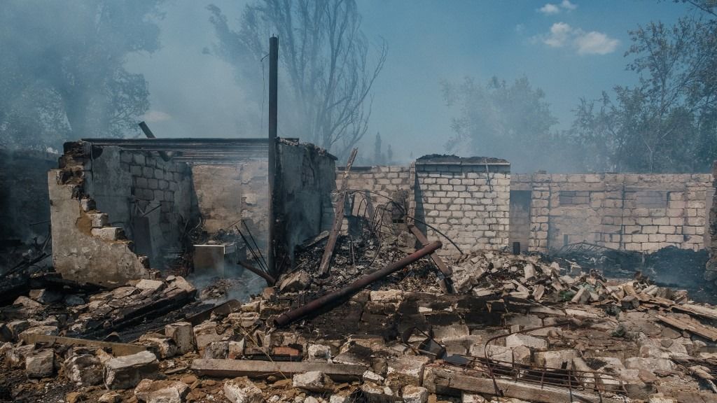 Aftermath of the Russian airstrike in Ukraine's Donetsk