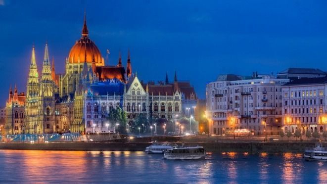 A LONG EXPOSURE OF PARLIAMENT BUILDING IN HUNGARY.