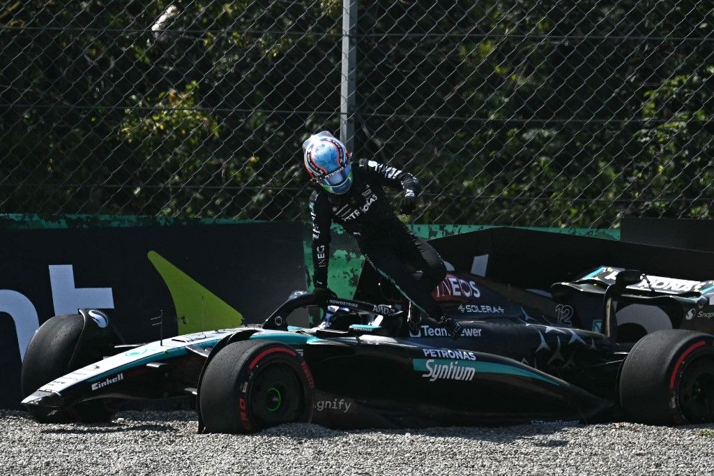 Forma-1, F1, Olasz Nagydíj, 2024, Monza, Mercedes, Andrea Kimi Antonelli, baleset