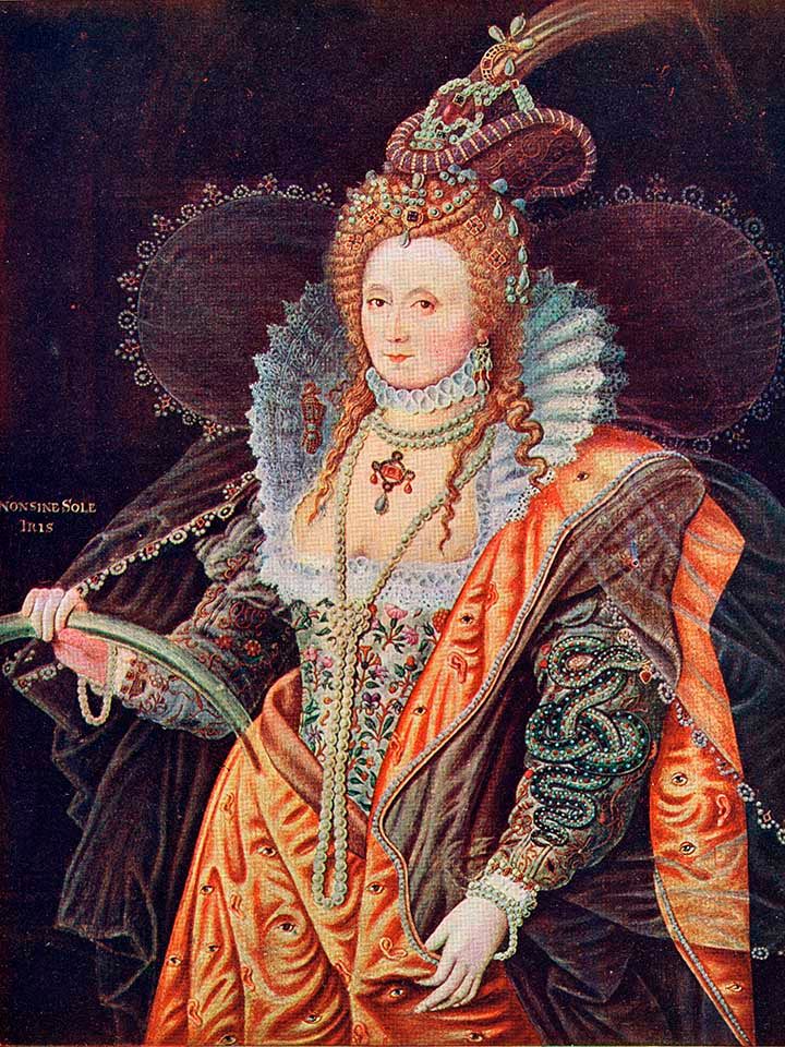 ELIZABETH I, 1533-1603. Queen of England From the painting by Zucchero at Hatfield House.