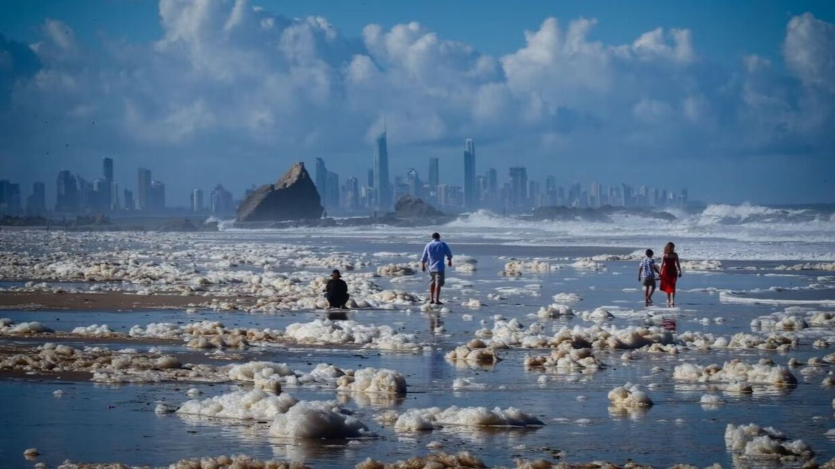 The aftermath of wild weather at Currumbin beach near the Gold Coast in 2020. Climate impacts are a major threat to Australia’s tourism industry, a new report says. Photograph: Patrick Hamilton/AFP/Getty Images